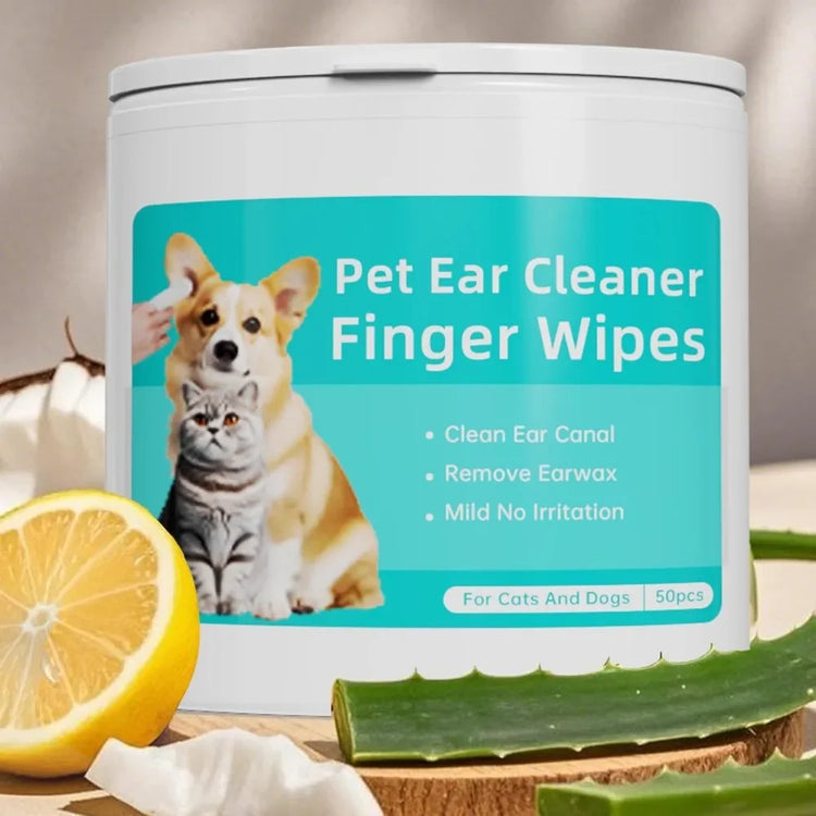Cat Ear Wipes | Pet Ear & Eye Cleaning Finger Wipes | Remove Wax & Odor | 50 Wipes for Dogs/Cats