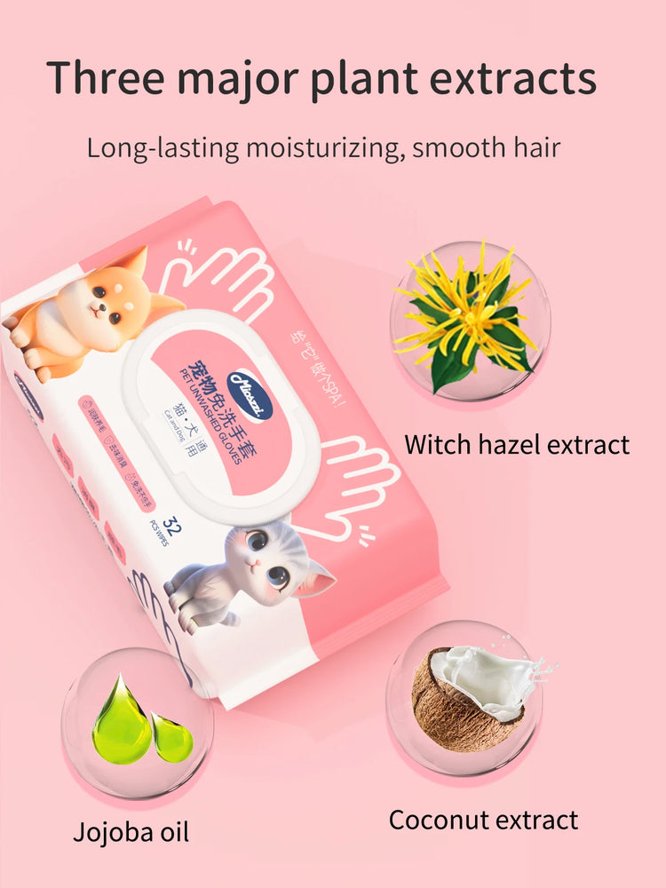 Pet Cleaning Gloves with Wipes 50Pcs | 2-in-1 Scrubber & Massager | Dog Cat Grooming