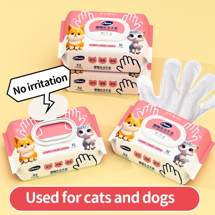 Pet Cleaning Gloves with Wipes 50Pcs | 2-in-1 Scrubber & Massager | Dog Cat Grooming