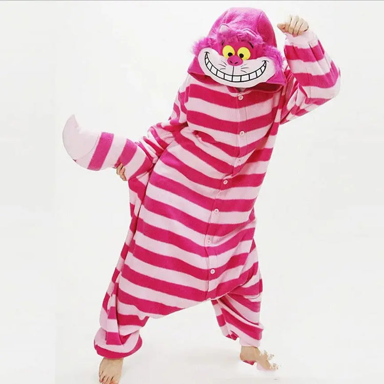 Cheshire Cat Flannel Pajamas for Women | One-Piece Cotton Sleepwear | Autumn/Winter Home Wear
