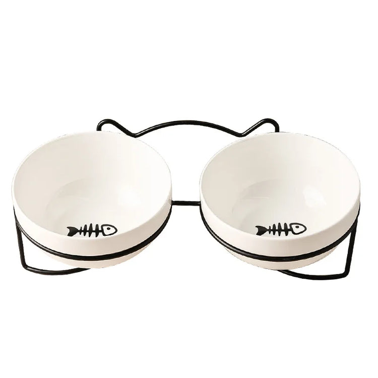 Ceramic Cat Bowl | Food & Water Bowl for Cats/Dogs | Double Ceramic Bowl Set | Cervical Protection | Pet Feeding Supplies