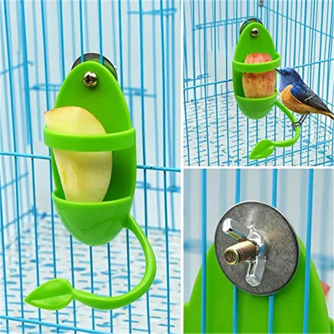 Parrot Food Feeder | Hanging Cage Feeding Toy with Perch | Fun Plastic Bird Feeder Frame | Pet Accessories for Parakeets, Conures, Lovebirds & More