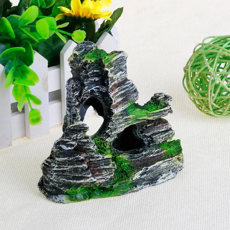 Aquarium Sandstone Decoration – Mountain View Resin Rocks with Caves, Fish & Shrimp Shelter, 11cm