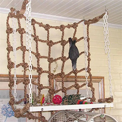 40*40cm Parrot Climbing Net | Bird Toy Swing Rope Net | Bird Stand Hammock with Hook | Hanging Chewing Biting Toy for Parrots