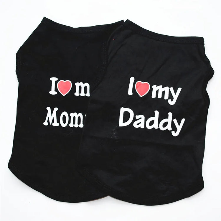 "Love Mommy & Daddy" Cotton Cat Vest | Cute Printed T-Shirt for Cats/ Small Dogs
