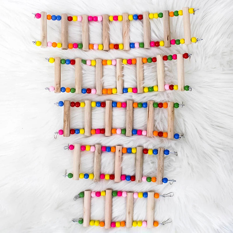 Bird Parrot Toys | Colorful Hanging Cage Climbing Ladders with Natural Wood | Parrots Suspension Bridge Swing Toys | Bird Toy Supplies