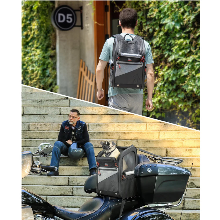 Motorcycle Pet Carrier Backpack – Foldable Dog/Cat Bag for Touring & Street Bikes, 44L Capacity