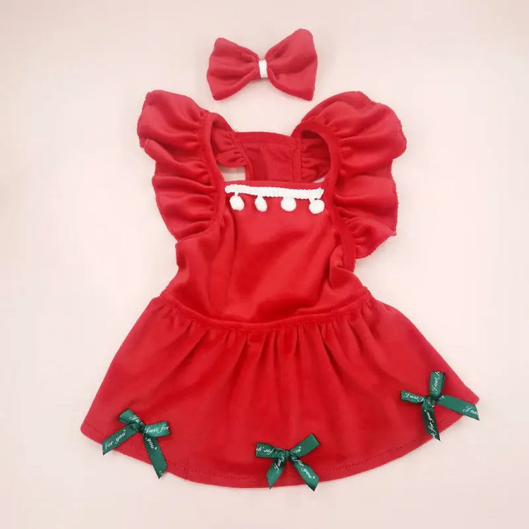Christmas Pet Dress for Cats & Small Dogs | Red Bow Skirt | Holiday Costume