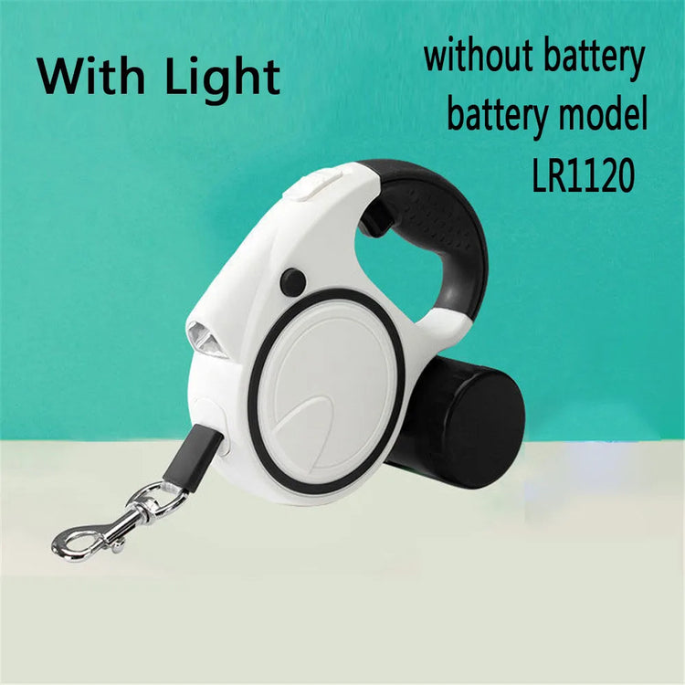 Retractable Dog Leash with LED Light and Waste Bag – 5M Durable Nylon Rope