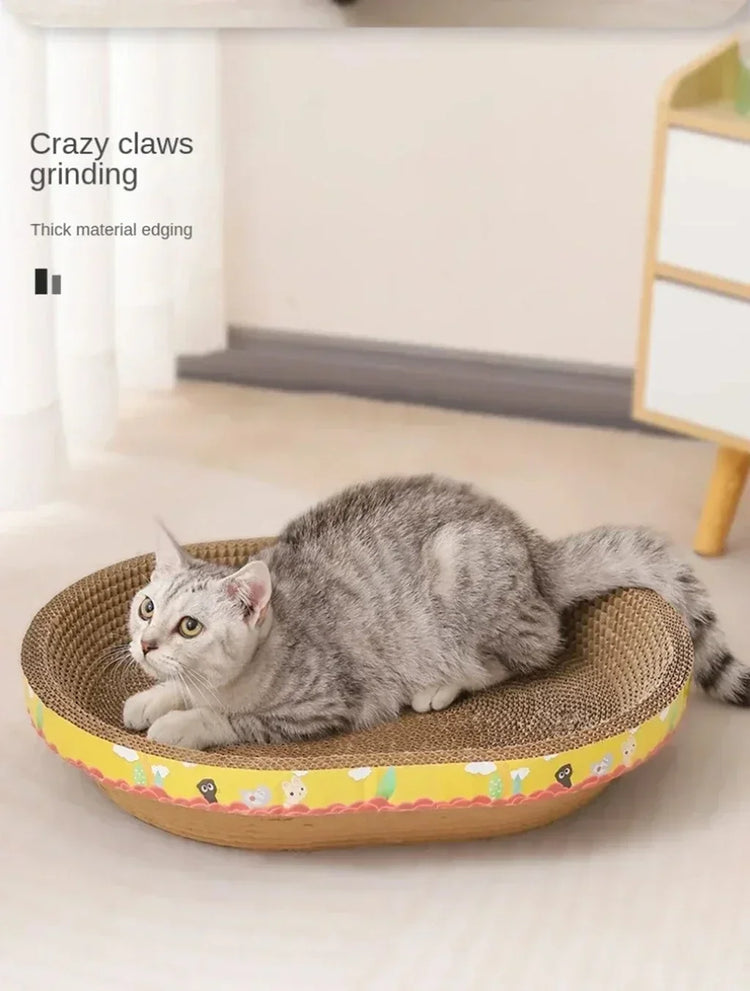 Cat Scratching Board | Furniture Protector & Wear-Resistant Claw Toy | Oval Corrugated Paper | Cat Nest Accessories