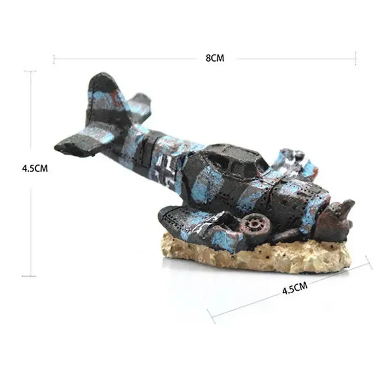 Mini Shipwreck Aircraft Aquarium Ornament – Resin Underwater Decor for Fish Tank