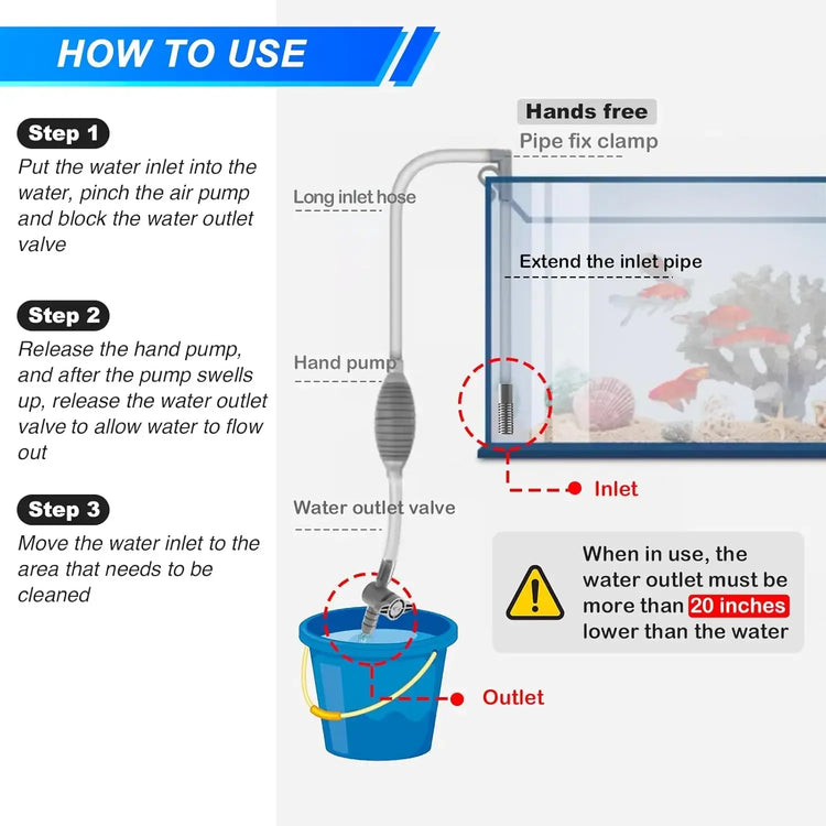 Fish Tank Water Changer Handheld Vacuum Siphon Pump with Adjustable Outlet Valve
