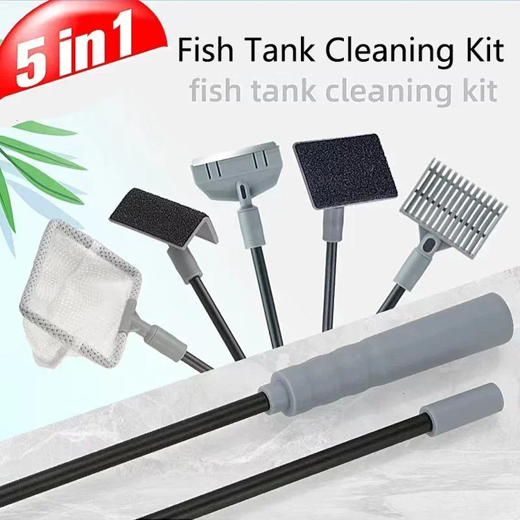 Aquarium Cleaning Tool Kit – 3-in-1 / 5-in-1 Fish Tank Cleaner with Net, Scraper & Sponge