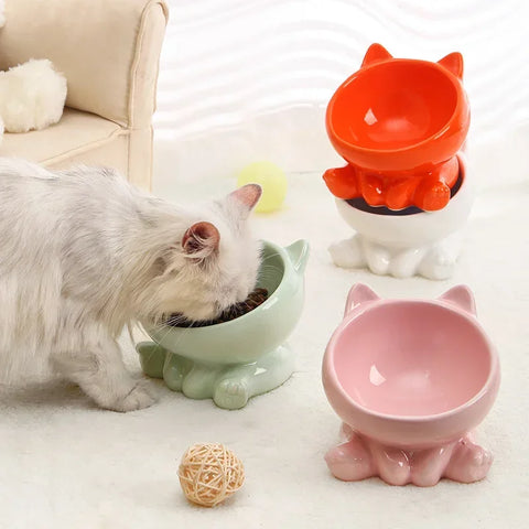 Cat Bowl Pet Accessories | Ceramic Diagonal High Feet - Cute Protection | Cervical Spine Dog Bowl - Drink Water Bowl | Pet Supplies