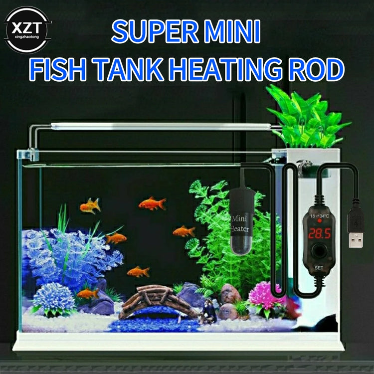 USB Mini Aquarium Heater – Adjustable 18–34°C, Submersible 10W Heating Rod for Small Fish Tanks (2L)
