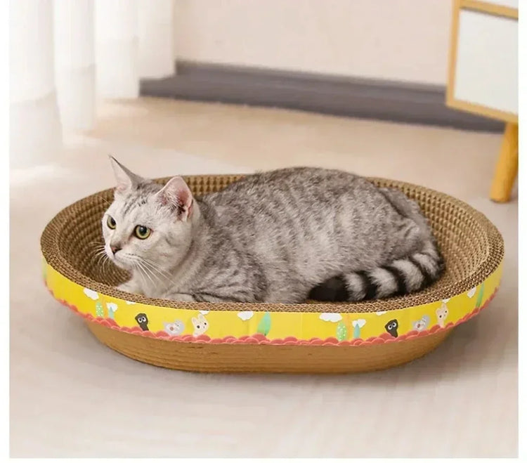 Cat Scratching Board | Furniture Protector & Wear-Resistant Claw Toy | Oval Corrugated Paper | Cat Nest Accessories