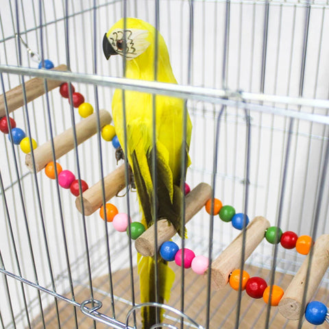 Bird Parrot Toys | Colorful Hanging Cage Climbing Ladders with Natural Wood | Parrots Suspension Bridge Swing Toys | Bird Toy Supplies