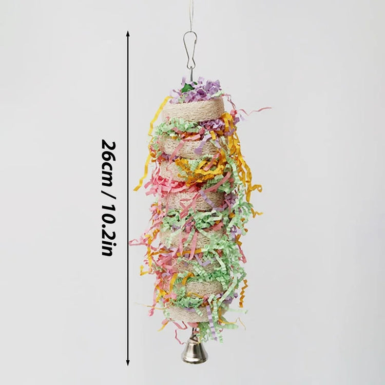 Funny Bird Toys | Parrot Swing with Bell | Natural Loofah Hanging Toy | Climb & Chew Toy for Cockatiels & Parakeets | Pet Cage Accessory
