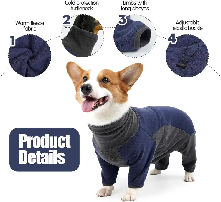 Warm Fleece Dog Onesie – Winter Coat for Medium & Large Dogs, Easy Wear Design