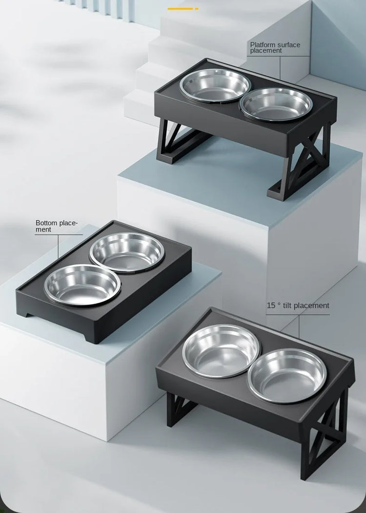 Dog Double Elevated Bowls Stand 3 Adjustable Height Pet Slow Feeding Dish Bowl Medium Big Dog Elevated Food Water Feeders Table