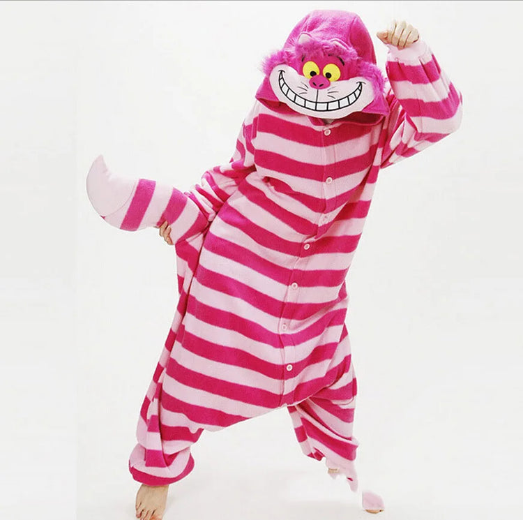 Cheshire Cat Flannel Pajamas for Women | One-Piece Cotton Sleepwear | Autumn/Winter Home Wear