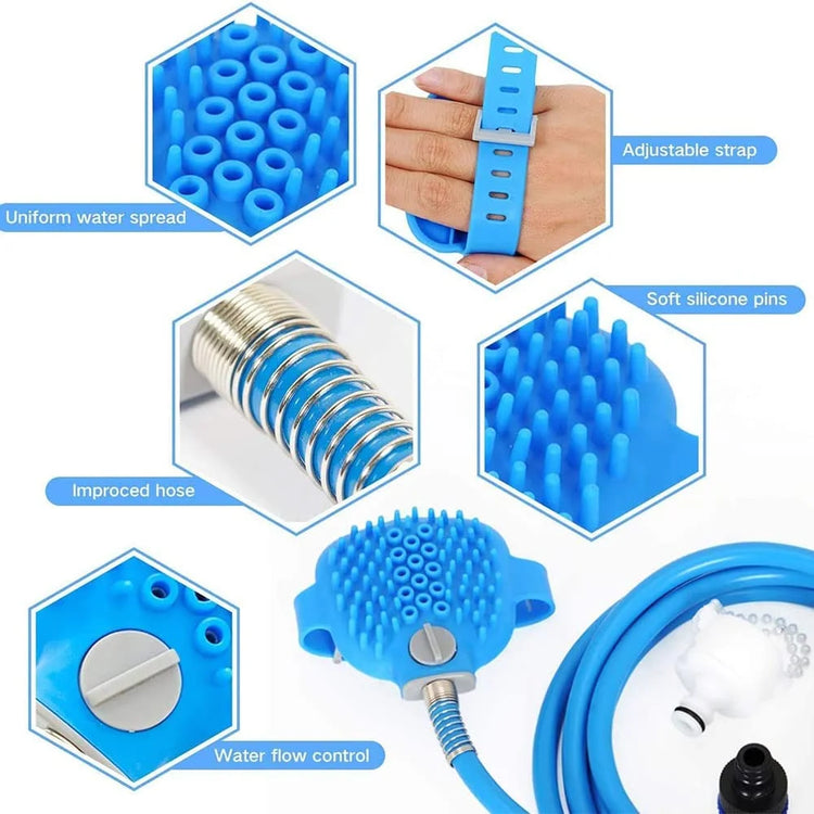 Pet Shower Sprayer with Massage Brush – 2.5M Hose, Indoor & Outdoor Use for Dogs and Cats