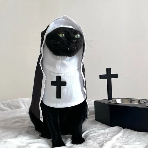Nun Cloak Halloween Costume for Cats & Small Dogs | Breathable Cosplay Outfit | Funny Pet Photo Prop & Gift