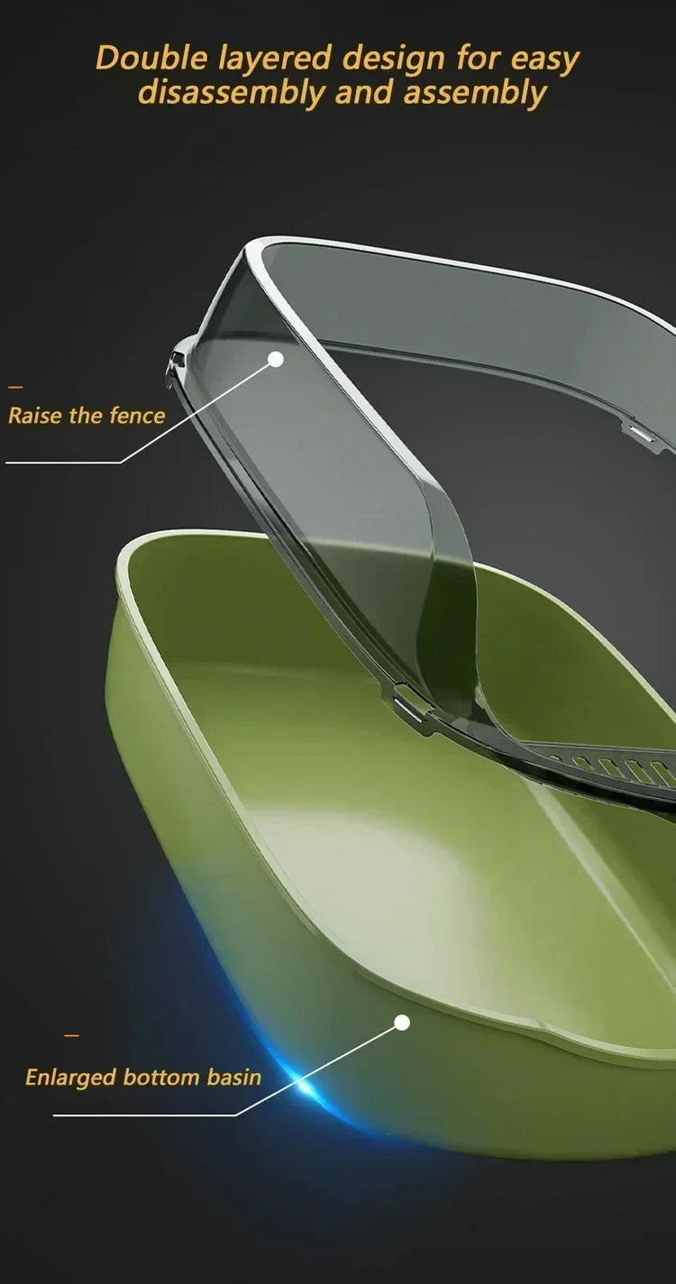 Cat Litter Box | High Side Thicken Semi Enclosed | Splashproof Large Capacity Tray | Removable Scoop | Easy Clean Cat Toilet