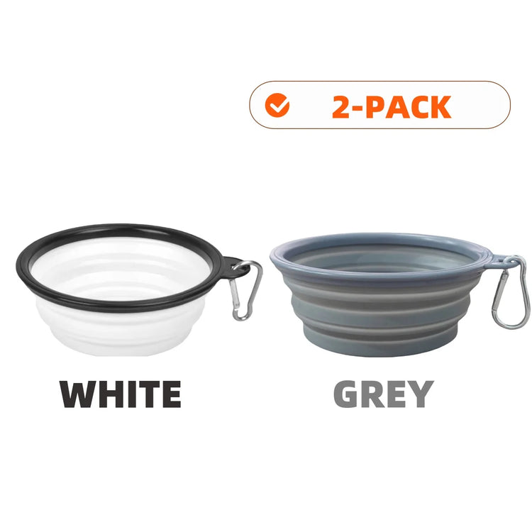 2pcs Collapsible Silicone Pet Bowls for Food & Water | Outdoor Camping & Travel Portable Folding Supplies Dishes with Carabiner
