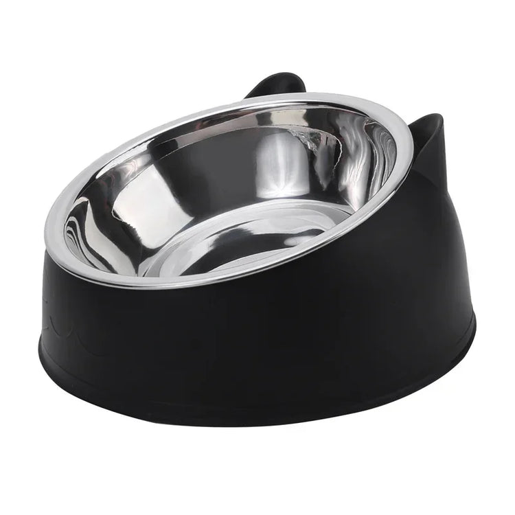 1pc Cat Bowl | Lovely Creative Inclined Kitten & Puppy Food Bowl | Stainless Steel Feeder | Cats Drinking Bowl | Pet Dogs & Cats Feeders