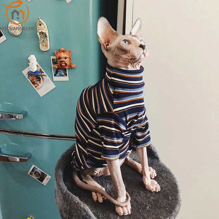 Striped Knitted Cat Clothes for Sphynx | Warm Vest for Hairless Cats | Autumn/Winter Outfit (XS–XL)
