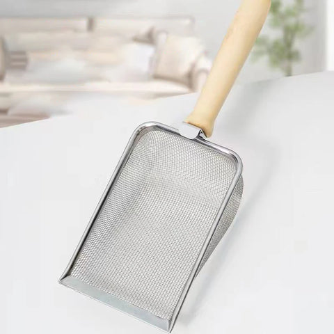 Cat Litter Shovel | Stainless Steel Scoop | Fine Mesh Sifter | Reptile Sand Substrate Cleaner | Durable Poop Scoop with Wooden Handle