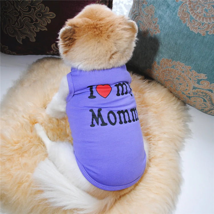 "Love Mommy & Daddy" Cotton Cat Vest | Cute Printed T-Shirt for Cats/ Small Dogs