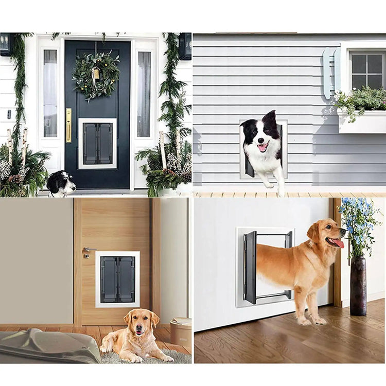 Heavy-Duty Aluminum Dog Door with Lockable Dual Flap – Magnetic Closure Pet Door for Medium & Large Dogs, Indoor/Outdoor Use