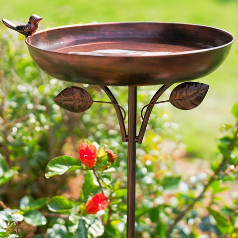 Vintage Iron Bird Feeder & Bath with Ground Stake | Antique Outdoor Garden Decor for Birds