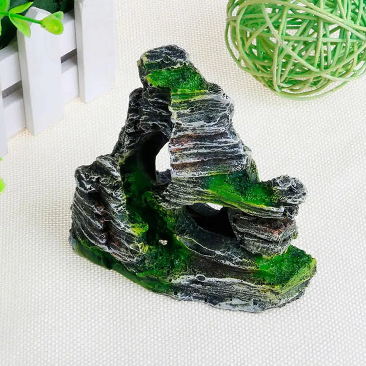 Aquarium Sandstone Decoration – Mountain View Resin Rocks with Caves, Fish & Shrimp Shelter, 11cm