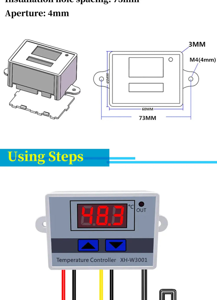 Digital Temperature Controller W3001 – 12V/24V/110V/220V Thermostat with LED Display for Aquarium, Incubator, Heater