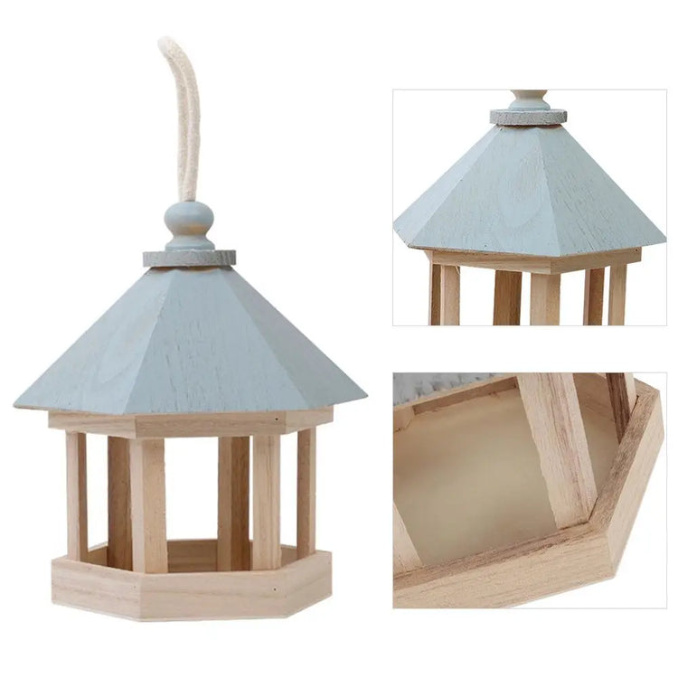 Simple Hanging Wooden Bird House Feeder – Outdoor Bird Shelter for Garden, Balcony, or Deck