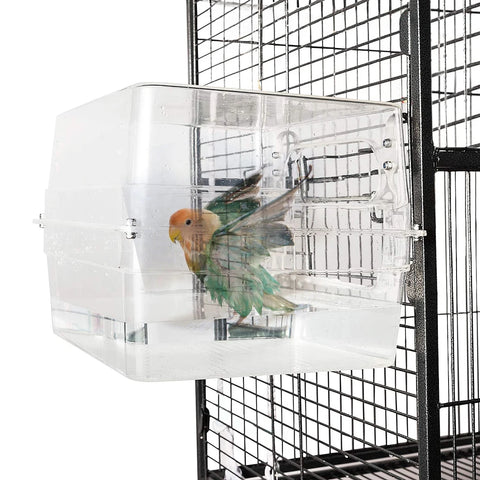 Bird Bath Shower Bathtub Box Large Hanging Clear Transparent Cube for Parrots Cage Accessories Bowl
