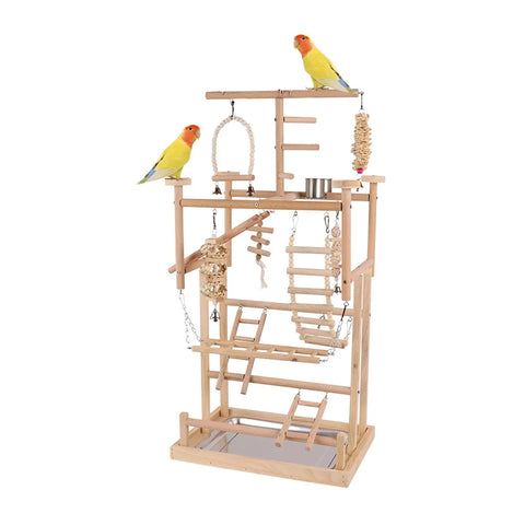 Bird Playground with Ladder | Wood Bird Activity Center | Parrot Stand Perch for Cockatiel, Lovebird, Parakeet, Bluebird, Hummingbird