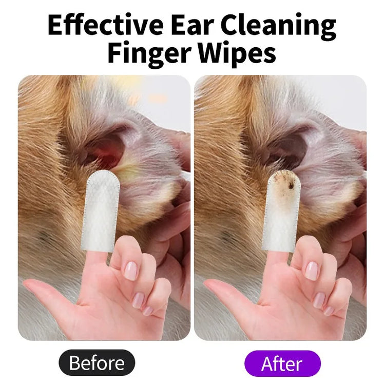 Pet Ear Cleaning Finger Wipes (50ps/can) - Earwax & Mites Removal for Cats and Dogs
