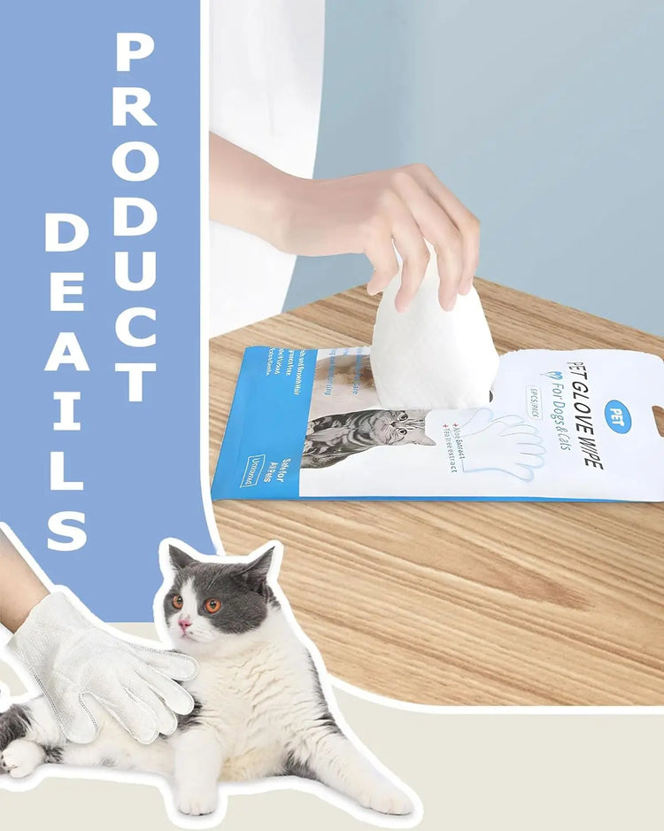 Cleaning Wipes Gloves for Dog/Cat | Deodorizing Bath Wipes | Grooming Glove for Paws, Face, Ears, and Body | Daily Pet Care Supplies