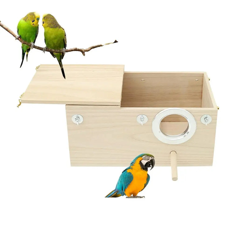 Wood Bird Nest Box | Breeding House with Perch for Parakeets & Small Birds | Decorative Cage Accessory for Indoor & Outdoor Use