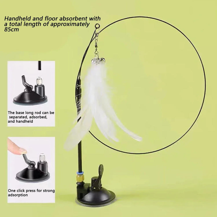 Cat Teaser Toy | Interactive Bell & Feather Wand | Suction Cup Pole | Long Flexible Cat Wand | Exciting Cat Play Toy | Cat Feather Toy | Pet Supplies