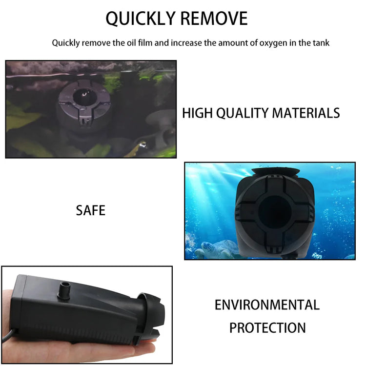 Aquarium Surface Oil Skimmer Pump - Protein Film Remover for Fish Tank