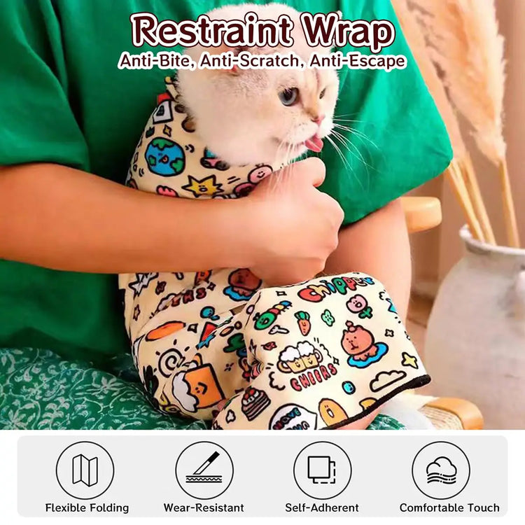 Cat Grooming Wrap | Self-Adhesive,Anti-Bite, Anti-Scratch, Anti-Escape Restraint | Nail Clipping & Multi-Functional Pet Care Tool