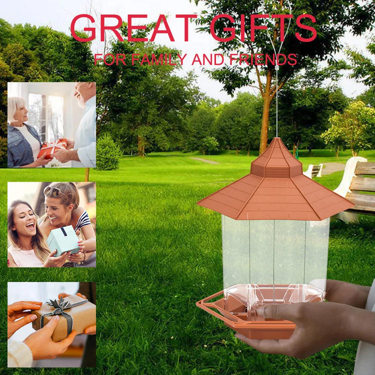 Bird Feeder | Automatic Food Feeding Tool for Birds | Hanging Gazebo Outdoor Nut Feeder | Multiple Hole Food Dispenser Container