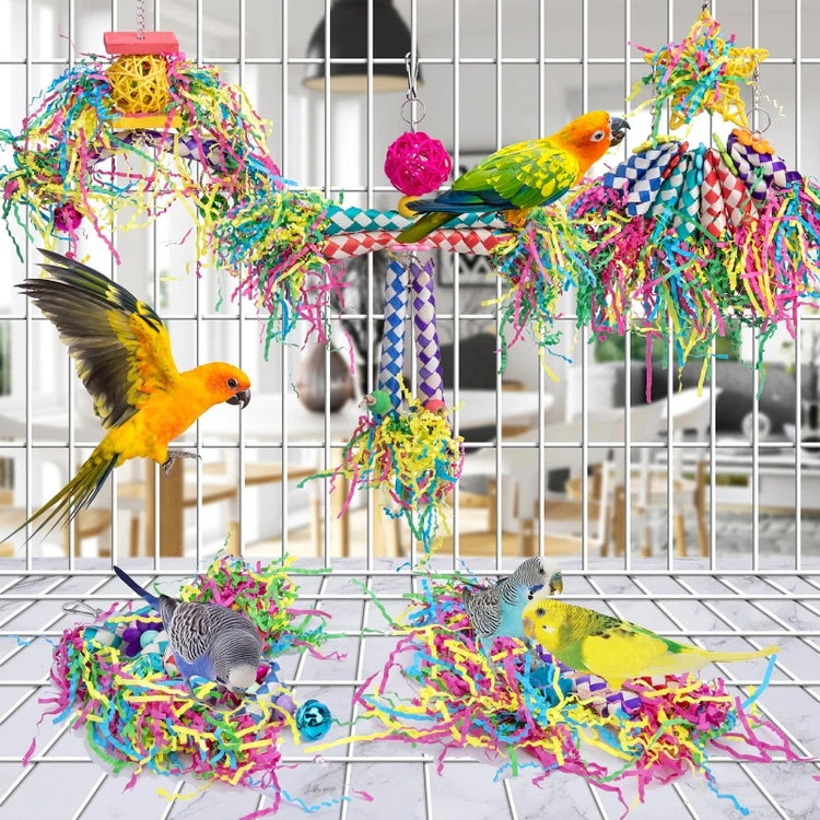 5 Piece Bird Shredding Toys | Wooden Blocks | Colorful Parrot Chewing - Foraging Hanging Toy for Parakeets/Love Birds/Budgies