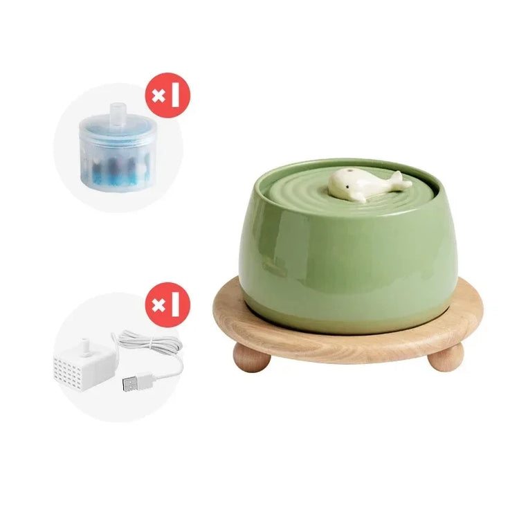 1.3L Ceramic Cat Water Fountain | USB Rechargeable Pet Water Dispenser | Automatic Circulating Filter for Cats & Small Dogs