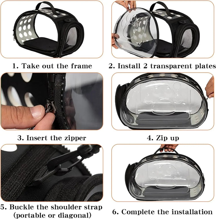 Transparent Foldable Outdoor Pet Travel Carrier Bag for Dog/Cat | Crossbody Portable Breathable Collapsible Travel Cat Carrier Bag